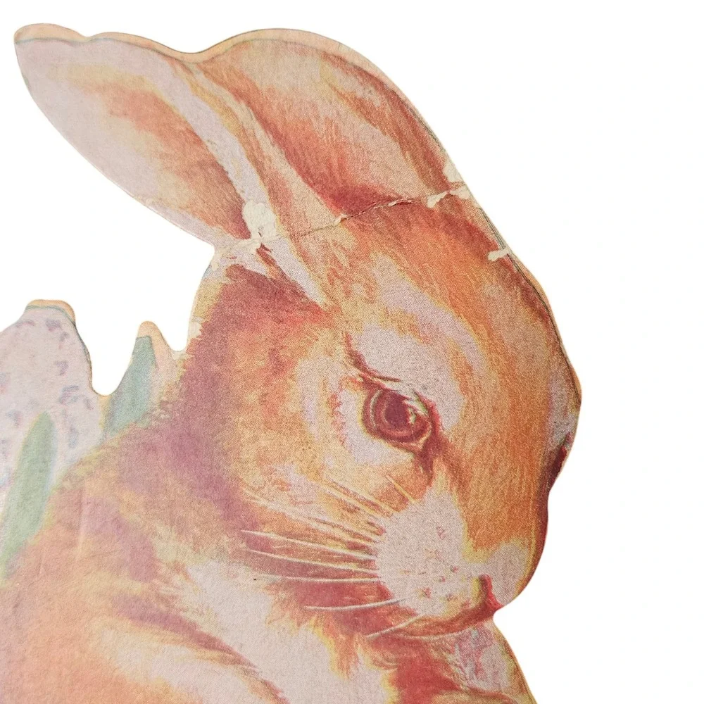 Antique Victorian Mechanical Easter Card Brown‎ Rabbit Hyacinth Die Cut Pull Tab